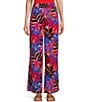 Color:Scarlet/Blue - Image 1 - Tropical Printed Straight Trousers