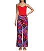 Color:Scarlet/Blue - Image 3 - Tropical Printed Straight Trousers