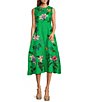 Color:Kelly Green - Image 1 - Gloriosa Floral Embroidered Linen Sleeveless Belted A-Line Midi Dress
