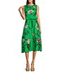 Color:Kelly Green - Image 3 - Gloriosa Floral Embroidered Linen Sleeveless Belted A-Line Midi Dress