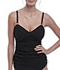 Color:Black - Image 1 - Ottawa Solid Sweetheart Neck Front Twist Underwire Extended Bra Size Tankini Swim Top