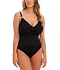 Color:Black - Image 1 - Ottawa Solid V-Neck Front Twist Underwire Scoop Back Extended Bra Size Adjustable Strap One Piece Swimsuit