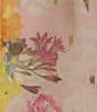 Color:Pink/Orange - Image 4 - Floral Print Pebble Chiffon V-Neck 3/4 Sleeve Button-Front Peasant Blouse