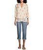 Color:Ivory/Pink - Image 3 - Tayler Floral Print Woven Lace Embroidered Yoke 3/4 Blouson Sleeve Button-Front Blouse