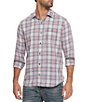 Color:Mauve/Navy/White - Image 1 - Lovern Long Sleeve Vintage-Inspired Plaid Woven Shirt
