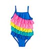 Color:Multi - Image 1 - Little Girls 2T-6X Color Block Ruffled One-Piece Swimsuit