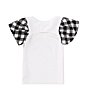 Color:White - Image 2 - Little Girls 2T-6X Gingham Bubble Sleeve Top
