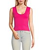 Color:Fuchsia Purple - Image 1 - Soft Stretch Recycled Nylon Scoop Neck Thick Strap Solid Tank