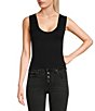 Color:Black - Image 1 - Soft Stretch Recycled Nylon Scoop Neck Thick Strap Solid Tank
