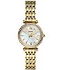 Color:Gold - Image 1 - Carlie Mini Three-Hand White Mother of Pearl Dial Gold-Tone Stainless Steel Watch
