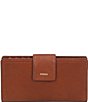 Color:Brown - Image 1 - Logan Logo RFID Leather Tab Bifold Wallet
