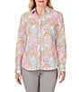 Color:French Rose - Image 1 - Ava Cotton Clip Dot Paisley Print Point Collar Long Sleeve Button Front Shirt