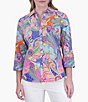 Color:Multi Paisley - Image 1 - Mary Point Collar 3/4 Sleeve Multicolor Paisley Print Shirt
