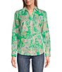 Color:Green Multi - Image 1 - Mary Y-Neck Point Collar Long Sleeve Button Front Shirt