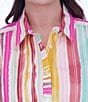 Color:Multi Stripe - Image 3 - Plus Size Boyfriend Point Collar 3/4 Sleeve Striped Button Front Shirt