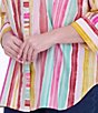Color:Multi Stripe - Image 4 - Plus Size Boyfriend Point Collar 3/4 Sleeve Striped Button Front Shirt