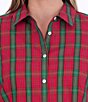 Color:Red Tartan - Image 4 - Plus Size Joyce Woven Tartan Plaid Print Wing Collar Balloon Sleeve Button Front Shirt