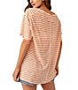 Color:Grapefruit Seltzer - Image 2 - All I Need Stripe Print V-Neck Short Sleeve Linen Tee Shirt