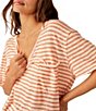 Color:Grapefruit Seltzer - Image 5 - All I Need Stripe Print V-Neck Short Sleeve Linen Tee Shirt