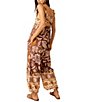 Color:Coffee Combo - Image 2 - Bali Floral Print Square Neck Sleeveless Cuffed Hem Jumpsuit