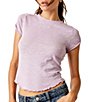Color:Lilac Bouquet - Image 1 - Be My Baby Cotton Crew Neck Short Sleeve Distressed Asymmetrical Hem Shirt