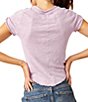 Color:Lilac Bouquet - Image 2 - Be My Baby Cotton Crew Neck Short Sleeve Distressed Asymmetrical Hem Shirt