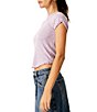 Color:Lilac Bouquet - Image 4 - Be My Baby Cotton Crew Neck Short Sleeve Distressed Asymmetrical Hem Shirt