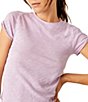 Color:Lilac Bouquet - Image 5 - Be My Baby Cotton Crew Neck Short Sleeve Distressed Asymmetrical Hem Shirt