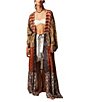 Color:Sand Combo - Image 1 - Bombay Mixed Print Long Sleeve Open Tie Front Kimono