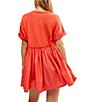 Color:Radiant Watermelon - Image 2 - Catalina Crew Neck Short Sleeve Pleated Mini Dress