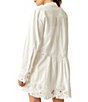 Color:White - Image 2 - Constance Button Front Long Sleeve Lace Detail Mini Dress