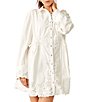 Color:White - Image 3 - Constance Button Front Long Sleeve Lace Detail Mini Dress