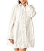 Color:White - Image 5 - Constance Button Front Long Sleeve Lace Detail Mini Dress