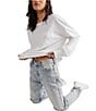 Color:Ivory - Image 3 - Fade Into You Scoop Neck Long Sleeve Front Pocket Tee Shirt