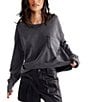 Color:Metal Stiletto - Image 1 - Fade Into You Scoop Neck Long Sleeve Front Pocket Tee Shirt