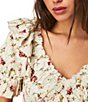 Color:Tea Combo - Image 5 - Favorite Girl Floral Print Smocked Ruffle V-Neck Short Sleeve Cropped Blouse