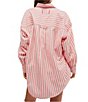 Color:Coral Combo - Image 2 - Freddie Stripe Point Collar Button Front Long Sleeve Top