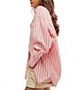 Color:Coral Combo - Image 3 - Freddie Stripe Point Collar Button Front Long Sleeve Top