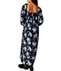 Color:Black Combo - Image 2 - Jaymes Floral Print Square Neck Long Sleeves Midi Dress