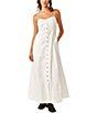 Color:Ivory - Image 1 - Just Jill Sweetheart Neck Sleeveless Spaghetti Strap Pocketed Button Front Empire Waist Maxi Dress
