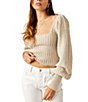 Color:Sand Dollar Combo - Image 1 - Katie Ribbed Square Neck Long Balloon Sleeve Sweater