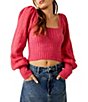Color:Magenta Cherry Combo - Image 1 - Katie Ribbed Square Neck Long Balloon Sleeve Sweater