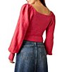 Color:Magenta Cherry Combo - Image 2 - Katie Ribbed Square Neck Long Balloon Sleeve Sweater