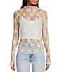 Color:Evening Creme - Image 1 - Lady Lux Jacquard Sheer Mock Neck Long Sleeve Layering Top