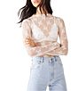 Color:Evening Creme - Image 4 - Lady Lux Jacquard Sheer Mock Neck Long Sleeve Layering Top