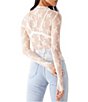 Color:Evening Creme - Image 5 - Lady Lux Jacquard Sheer Mock Neck Long Sleeve Layering Top