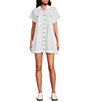 Color:White - Image 1 - Ronnie Poplin Collar Neck Short Sleeve Mini Dress