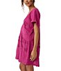 Color:Dragonfruit Punch - Image 4 - Serenity V Neck Embroidered Short Sleeve Mini Dress