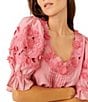 Color:Hot Pink - Image 4 - Sophie Embroidered Scoop Neck Short Sleeve Top