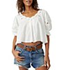 Color:Optic White - Image 1 - Sophie Embroidered Scoop Neck Short Sleeve Top